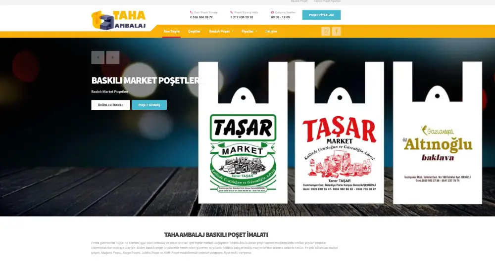 Taha Ambalaj web sitesi projesi